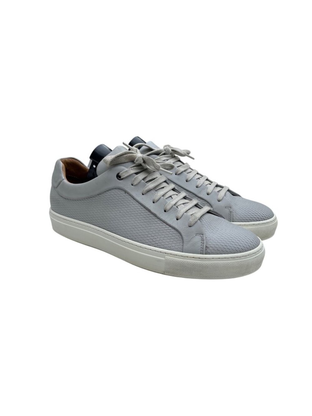 Hugo Boss Mens Italian Leather Sneakers Size 12 Light Gray Textured Design - Picture 3 of 6